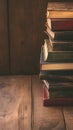 Classic reading setup Old hardback books on a rustic table