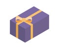 Classic rectangle wrapped purple gift box yellow bow ribbon minimalist 3d icon isometric vector