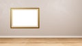 Golden Empty Picture Frame at the Wall Royalty Free Stock Photo