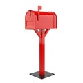 Classic Red American Mailbox On A Tall Post With Square Base On White Background image Royalty Free Stock Photo