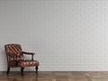 Classic red brown leather armchair standing in front of white brick wall with copy space Royalty Free Stock Photo