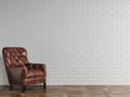 Classic red brown leather armchair standing in front of white brick wall with copy space Royalty Free Stock Photo