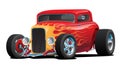 Classic Red Custom Street Rod Car with Hotrod Flames and Chrome Rims Isolated Vector Illustration Royalty Free Stock Photo