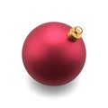 Classic red matte metallic luxury Christmas ball with golden loop hanging spruce realistic vector