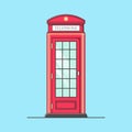 Classic Red Payphone Vector Illustration. Telephone Booth Design. Vintage. Flat Cartoon Style Suitable for Icon, Web Landing Page Royalty Free Stock Photo