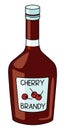 Classic red sweet cherry liqueur in a bottle. Doodle cartoon hipster style vector illustration isolated on white Royalty Free Stock Photo