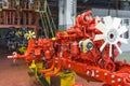 Classic Red Tractor Engine and Body on Assembly Conveyer of Tractors Machinery Assembly Line With Manufacturing Facilities Royalty Free Stock Photo