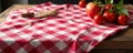 Classic red white gingham tablecloth on aged wood , cozy, red, illustration Royalty Free Stock Photo
