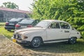 Classic vintage white Saab 96 two stroke motor parked Royalty Free Stock Photo