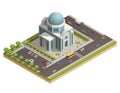 Temple Building Isometric Composition Poster