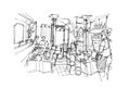 Classic restaurant bistro in Erope hand sketch illustration Royalty Free Stock Photo