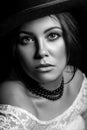 Classic retro beauty portrait. black and white photography Royalty Free Stock Photo