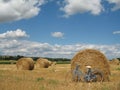 Classic retro bike with hay bales Royalty Free Stock Photo