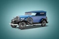 Classic retro car blue isolated 3d rendering on blue background with shadow Royalty Free Stock Photo