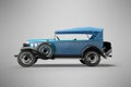 Classic retro car blue isolated side view 3D rendering on gray background with shadow Royalty Free Stock Photo