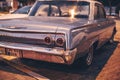 Classic retro car - chevrolet. Purple vintage vehicle. Back view on headlights. Cappadocia, Goreme, Turkey 2019-08-16