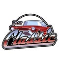 Classic retro car logo illustration, vector text. Print for t-shirt, sticker. Isolated on white background Royalty Free Stock Photo