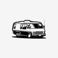 Classic Retro Caravan RV Motorhome Vector Monochrome Silhouette Isolated in White Background