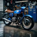Classic motorcycle parked in a garage - ai generated image