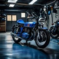 Classic motorcycle parked in a garage - ai generated image