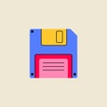Classic retro 80s 90s elements in modern style flat, line art style. Hand drawn vector illustration diskette, floppy disk,