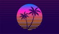 Classic retro 80s style tropical sunset with palm tree Royalty Free Stock Photo