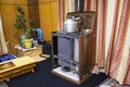 Classic retro stove heater of in living room of house at Leh Ladakh village at Himalayan valley in Jammu and Kashmir, India