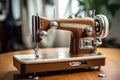 Classic retro style manual sewing machine. Generative AI