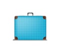 Classic retro suitcase. Isolated briefcase leather blue case with handle. Vintage bag for baggage