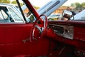 Classic retro vintage red car. ÃÂ¡ar interior. Royalty Free Stock Photo