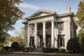 classic revival-style house, with detailed columns and ornate entryway