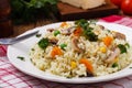 Classic Risotto with mushrooms and vegetables served on a white plate Royalty Free Stock Photo