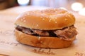 Close up of a Classic Roast Beef Sandwich at an Arby`s restaurant. Royalty Free Stock Photo