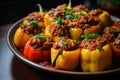 Classic roasted stuffed peppers in a pan Royalty Free Stock Photo