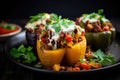 Classic roasted stuffed peppers in a pan Royalty Free Stock Photo