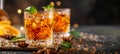 Classic on-the-rocks whiskey, crystal clarity with a star anise garnish. Royalty Free Stock Photo