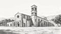 Classic Romanesque Architecture: Hand-drawn Pencil Sketch Of A Local Church