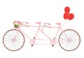 Classic romantic tandem bicycle with balloons. Vector.