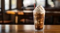 A classic root beer float with a striped straw Royalty Free Stock Photo