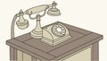 Classic Rotary Phone on Desk Outline, Timeless Communication, vector design Generative AI Royalty Free Stock Photo