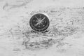 Classic round compass on old vintage map Royalty Free Stock Photo