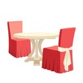 Classic round dining table and two chairs with seat cover