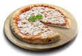 Classic round pizza margherita sliced with basil