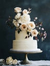 A classic royal wedding cake that epitomizes grace and tradition before a dark background Royalty Free Stock Photo