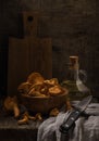 Classic rustic still life with chanterelles Royalty Free Stock Photo