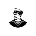 Classic sailor or captain portrait vector, featuring a nautical cap with an anchor and a handlebar mustache. Royalty Free Stock Photo