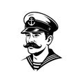 Classic sailor or captain portrait vector, featuring a nautical cap with an anchor and a handlebar mustache. Royalty Free Stock Photo