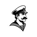 Classic sailor or captain portrait vector, featuring a nautical cap with an anchor and a handlebar mustache. Royalty Free Stock Photo