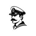 Classic sailor or captain portrait vector, featuring a nautical cap with an anchor and a handlebar mustache. Royalty Free Stock Photo