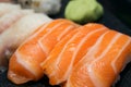 Classic salmon sushi nigiri. Japanese food, close-up. Royalty Free Stock Photo